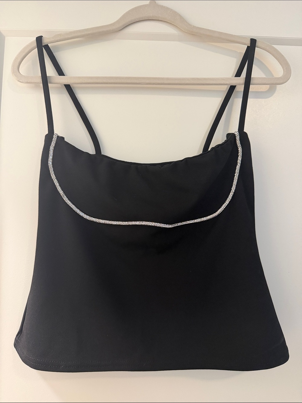 Boohoo Black Cowl Neck Camisole with Rhinestone Trim